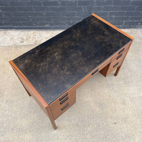 Mid-Century Modern Walnut & Leather Desk with Cane Back by Sligh Lowry, c.1960’s