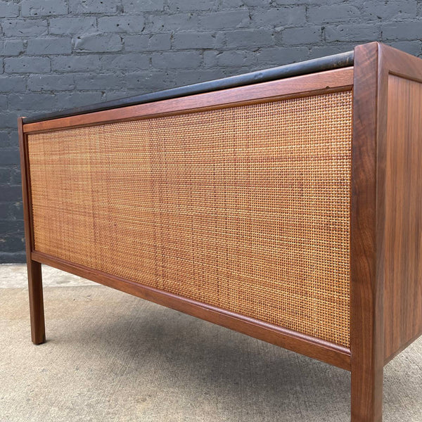 Mid-Century Modern Walnut & Leather Desk with Cane Back by Sligh Lowry, c.1960’s