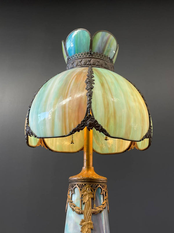 Vintage Art Deco Style Table Lamp with Tiffany Style Shade, c.1930’s
