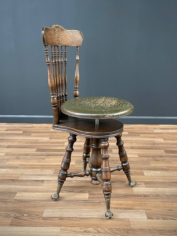 Antique Victorian High Back Adjustable Piano Stool, c.1930’s