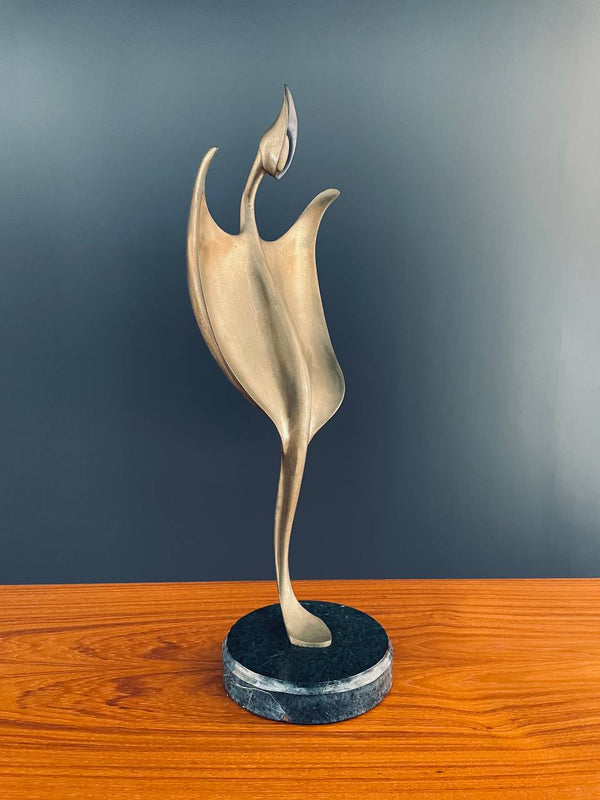 Mid-Century Modern Abstract Brass Sculpture with Marble Base
