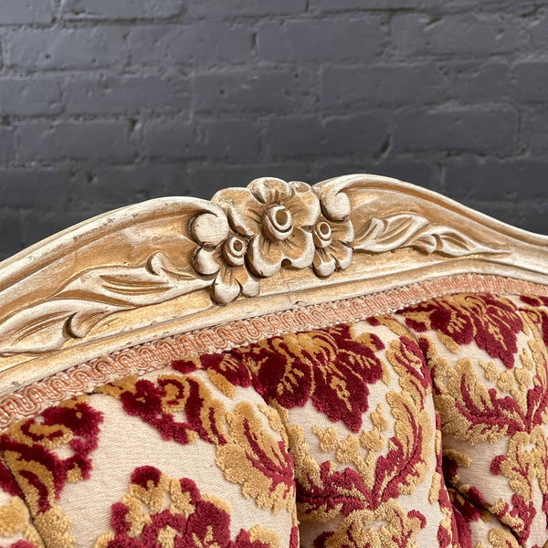French Provincial Style Carved Wood Sofa Love Seat, c.1960’s