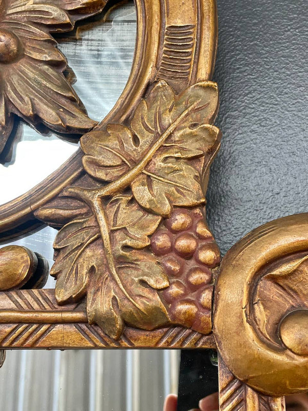 Italian Baroque Style Giltwood Mirror with a Carved Grape & Vine Motif, c.1930’s