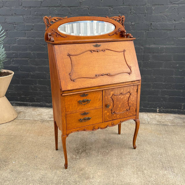 American Antique Oak Secretary Desk with Mirror, c.1960’s