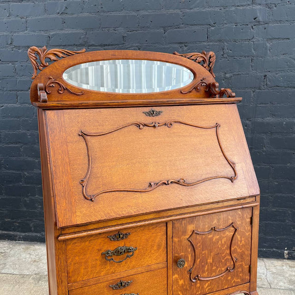 American Antique Oak Secretary Desk with Mirror, c.1960’s