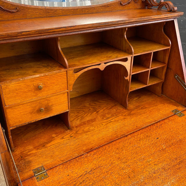 American Antique Oak Secretary Desk with Mirror, c.1960’s
