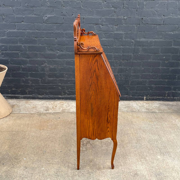 American Antique Oak Secretary Desk with Mirror, c.1960’s
