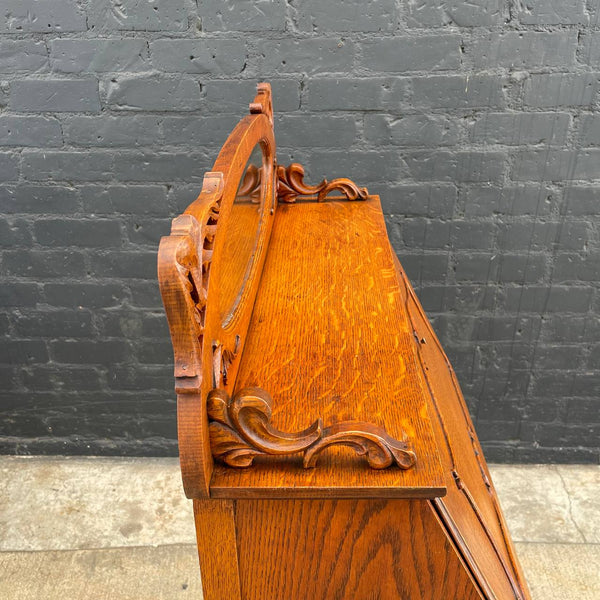 American Antique Oak Secretary Desk with Mirror, c.1960’s