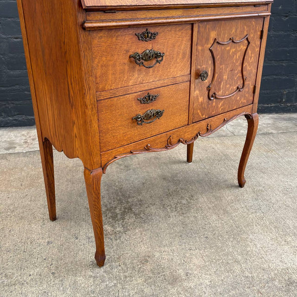American Antique Oak Secretary Desk with Mirror, c.1960’s