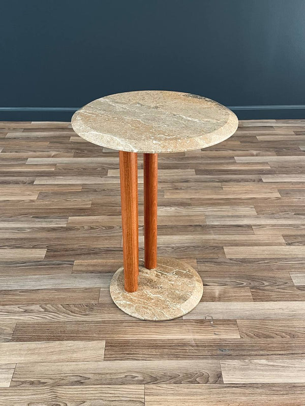 Post Modern Floating Column Style Side Table with Marble Top, c.1980’s