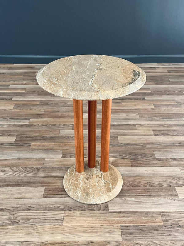 Post Modern Floating Column Style Side Table with Marble Top, c.1980’s