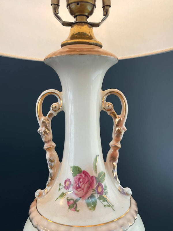 Pair of Vintage Art Victorian Hand Painted Porcelain & Gilded Table Lamps, c.1950’s