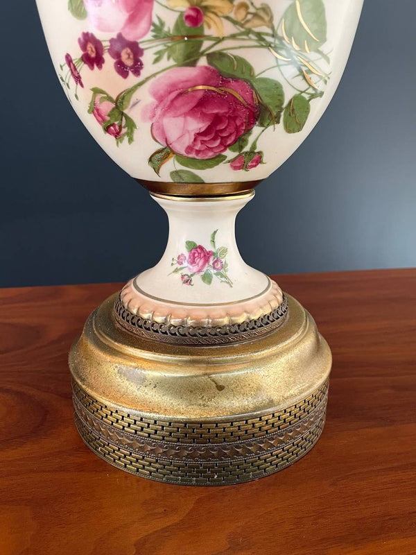 Pair of Vintage Art Victorian Hand Painted Porcelain & Gilded Table Lamps, c.1950’s