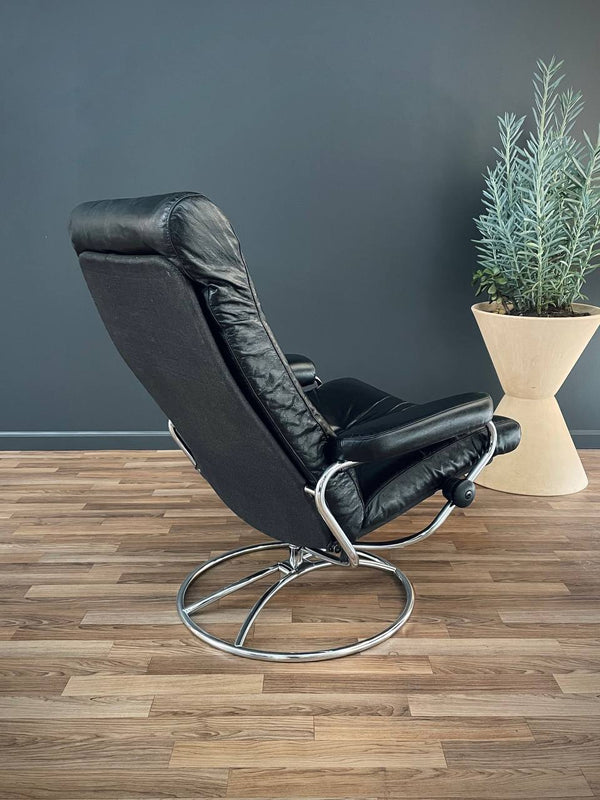 Ekornes Stressless Black Leather & Chrome Reclining Swivel Lounge Chair