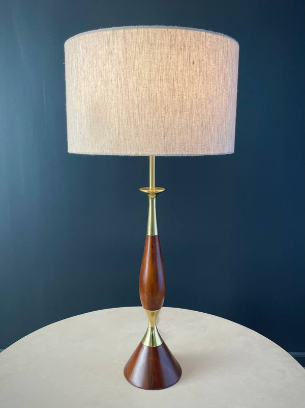 Mid-Century Modern Sculpted Walnut & Brass Table Lamp, c.1960’s