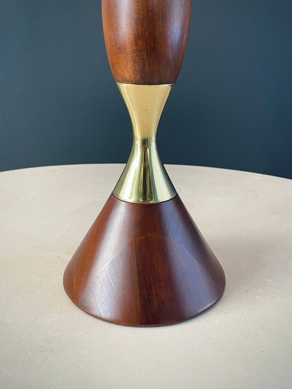 Mid-Century Modern Sculpted Walnut & Brass Table Lamp, c.1960’s