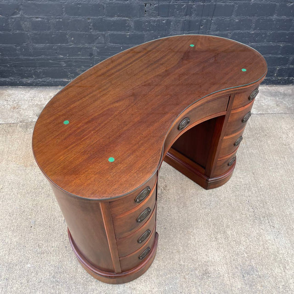 American Antique Federal Style Mahogany Curved Writing Desk, c.1950’s
