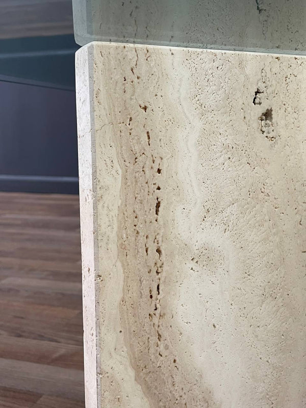 Mid-Century Modern Travertine Stone & Glass Coffee Table, c.1970’s