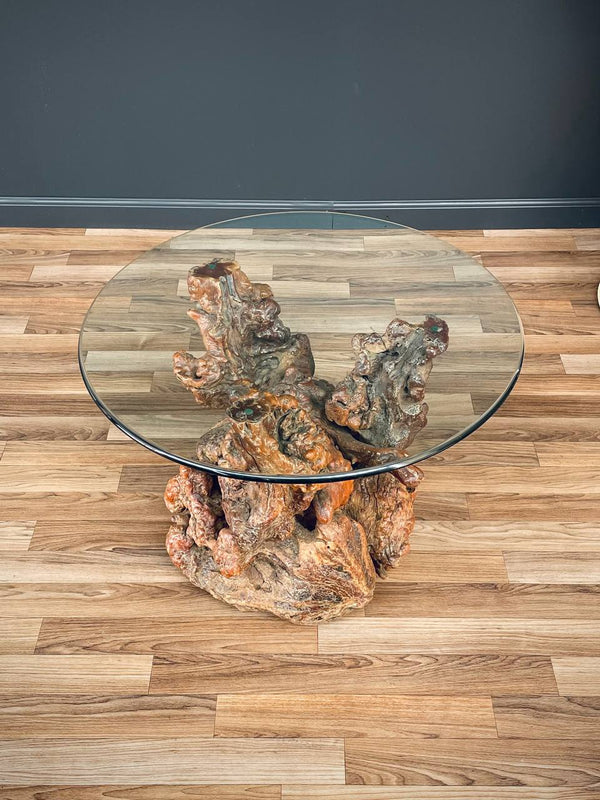 Free Form Drift Wood Side Table with Glass Top, c.1960’s