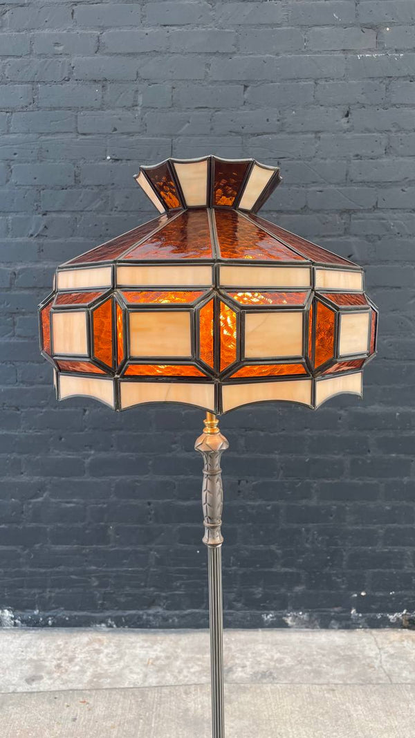 Antique Art Deco Style Floor Lamp with Tiffany Style Shade, c.1940’s