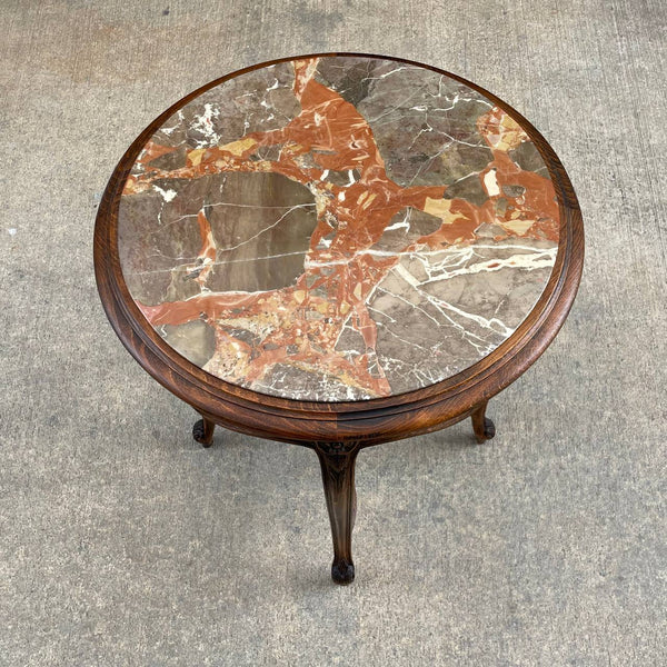 French 1930s Louis XV Style Table with Marble Too & Carved Decorations