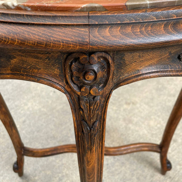 French 1930s Louis XV Style Table with Marble Too & Carved Decorations