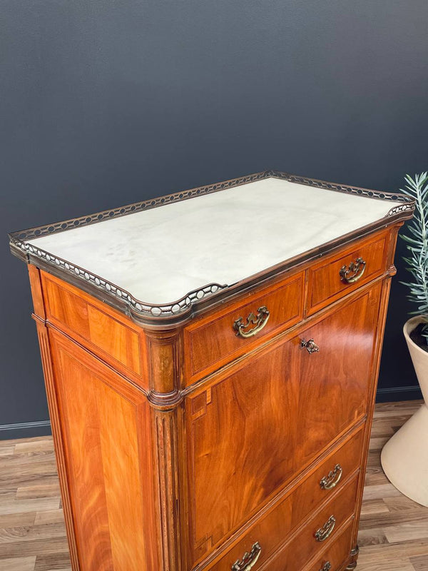 French Louis XVI-Style Secretary Desk with Marble Top, c.1930’s