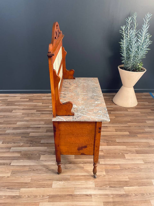 English Antique Marble Top Console Entry Cabinet, c.1920’s