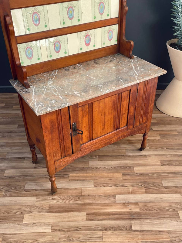 English Antique Marble Top Console Entry Cabinet, c.1920’s