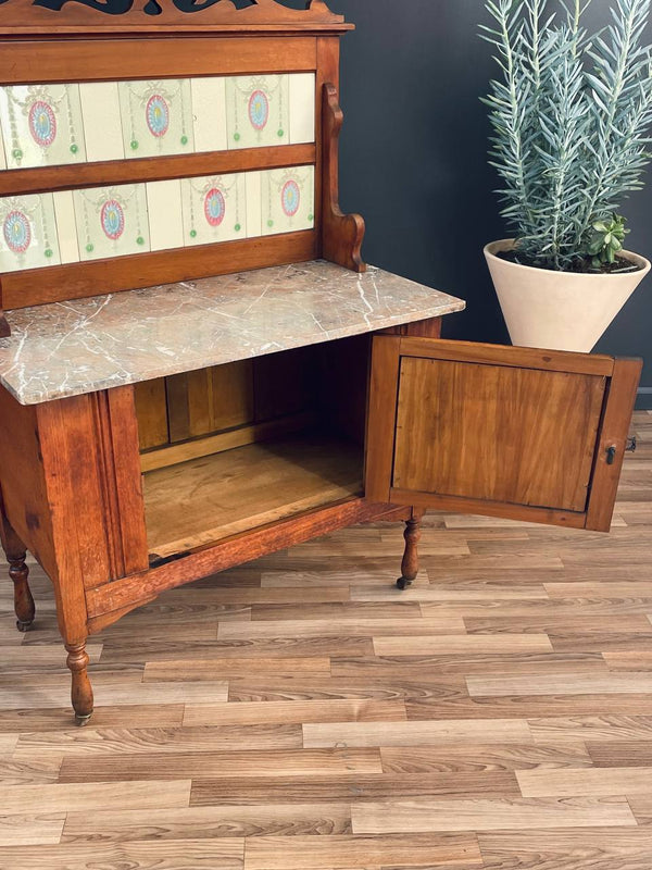 English Antique Marble Top Console Entry Cabinet, c.1920’s
