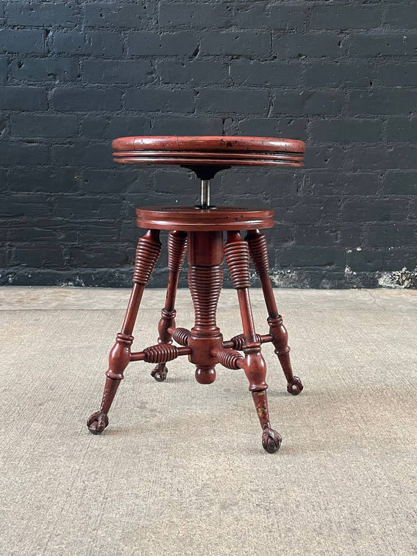 Antique Height Adjustable Piano Stool with Claw Feet, c.1940’s