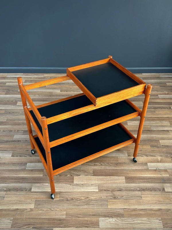 Mid-Century Danish Modern Teak Removable Sliding Tray Serving Cart, c.1960’s