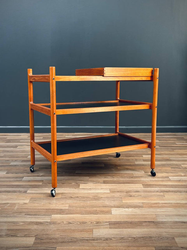 Mid-Century Danish Modern Teak Removable Sliding Tray Serving Cart, c.1960’s