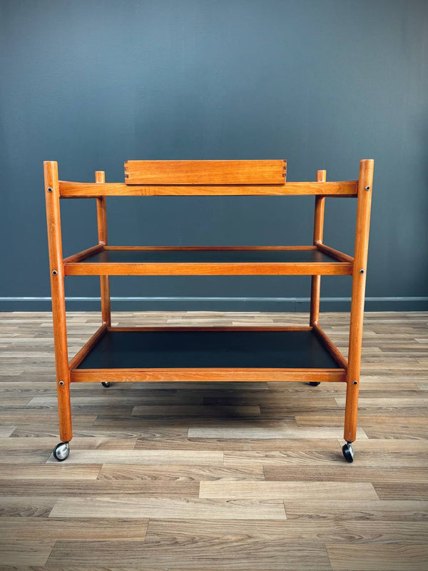 Mid-Century Danish Modern Teak Removable Sliding Tray Serving Cart, c.1960’s