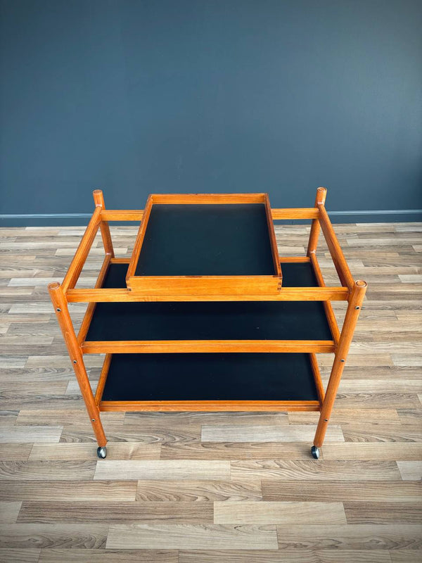 Mid-Century Danish Modern Teak Removable Sliding Tray Serving Cart, c.1960’s