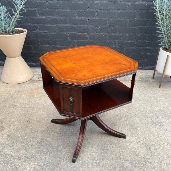 Vintage Side Table with Leather Top by Heritage Henredon