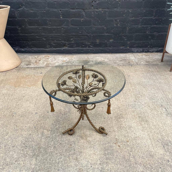 Vintage Italian Tassel Style Side Table with Glass Top