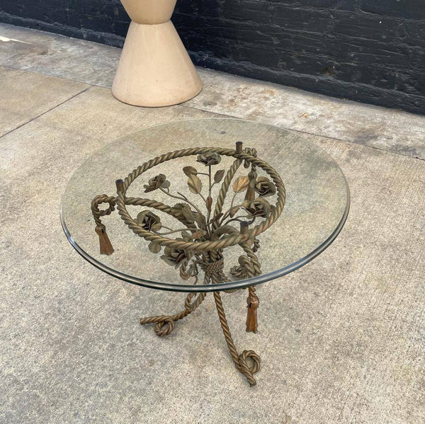Vintage Italian Tassel Style Side Table with Glass Top
