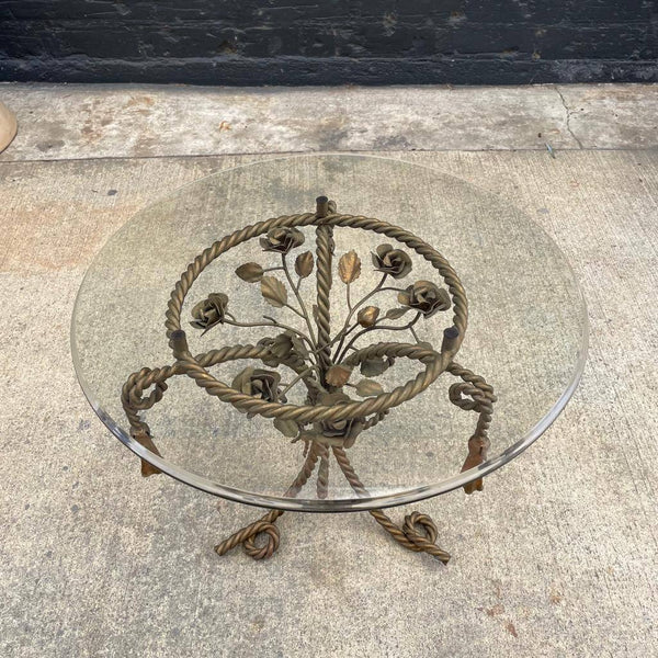 Vintage Italian Tassel Style Side Table with Glass Top