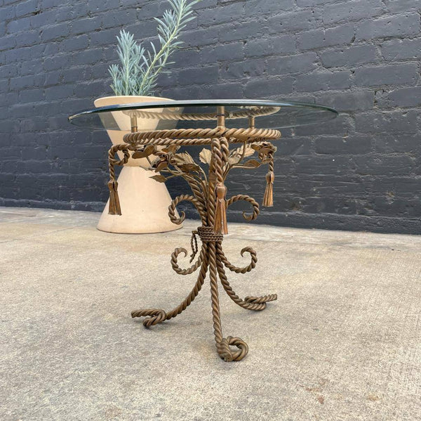 Vintage Italian Tassel Style Side Table with Glass Top