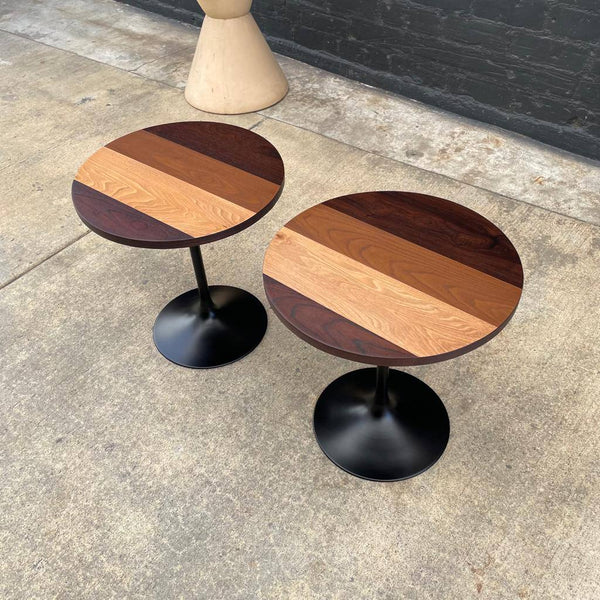 Pair of Vintage Multi-Wood Tulip Style Side Tables 2x