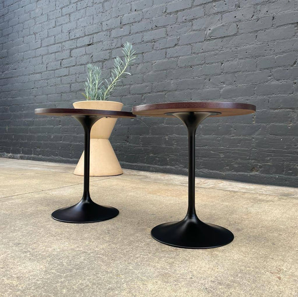 Pair of Vintage Multi-Wood Tulip Style Side Tables 2x
