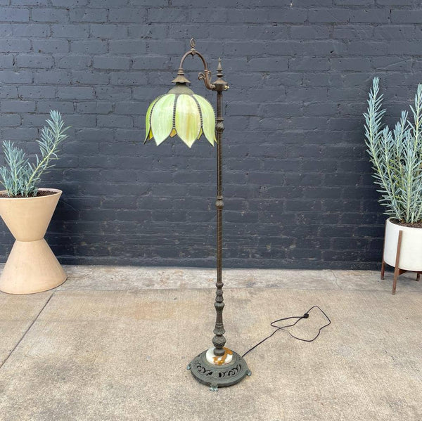 Antique Victorian Style Slag Green Flower Glass Floor Lamp, c.1950’s