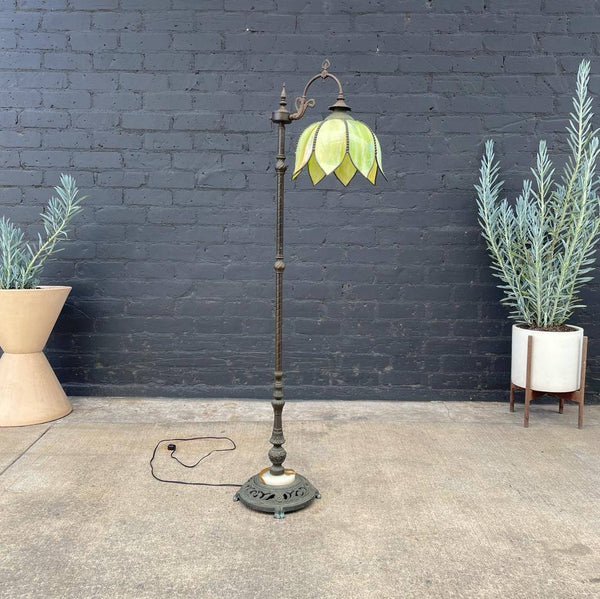 Antique Victorian Style Slag Green Flower Glass Floor Lamp, c.1950’s