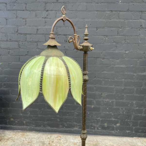 Antique Victorian Style Slag Green Flower Glass Floor Lamp, c.1950’s