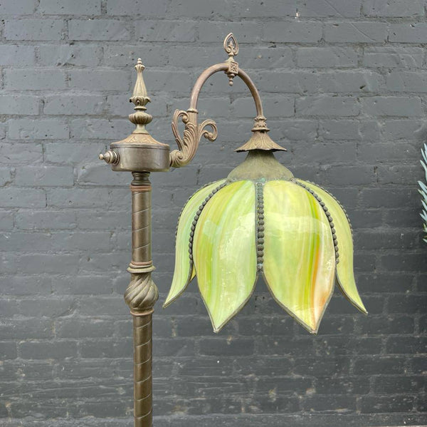 Antique Victorian Style Slag Green Flower Glass Floor Lamp, c.1950’s