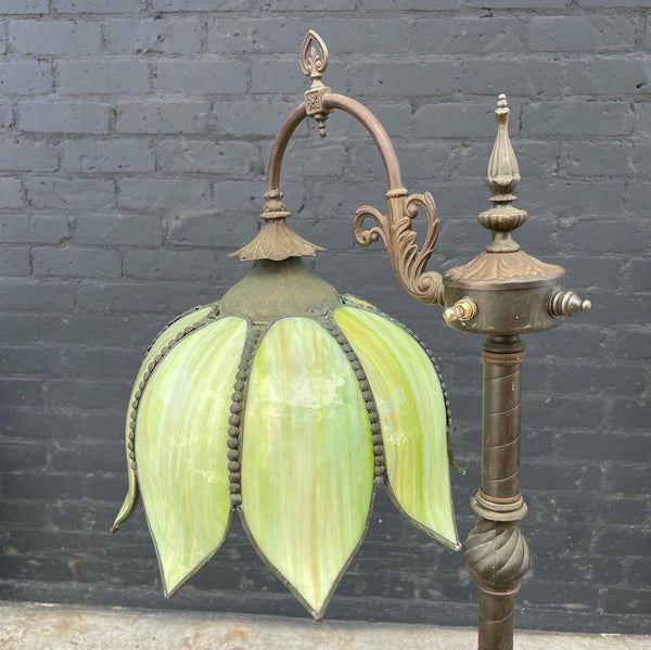 Antique Victorian Style Slag Green Flower Glass Floor Lamp, c.1950’s