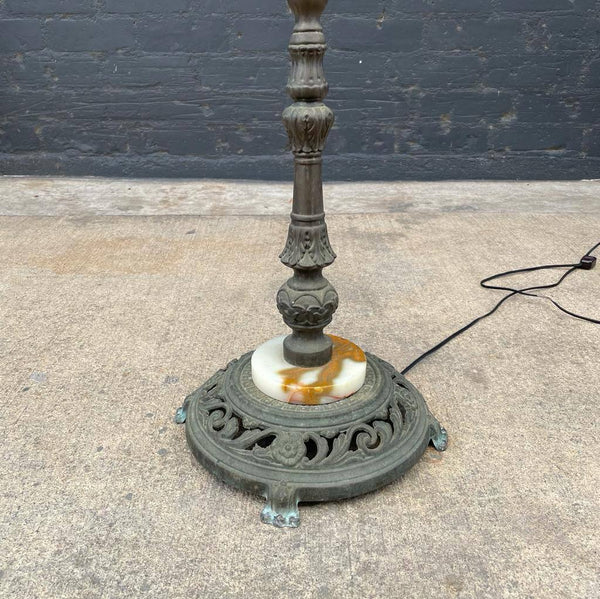 Antique Victorian Style Slag Green Flower Glass Floor Lamp, c.1950’s