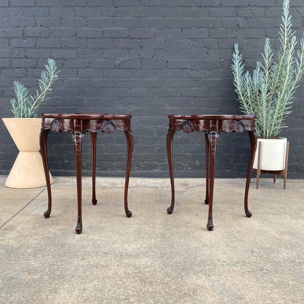 Pair of Antique Mahogany Carved Wood End / Side Tables