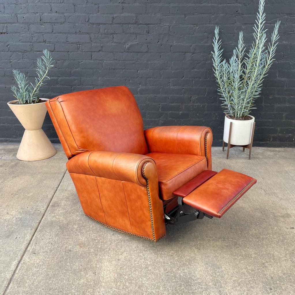 Vintage Cognac Leather Reclining Lounge Chair with Footrest Vintage